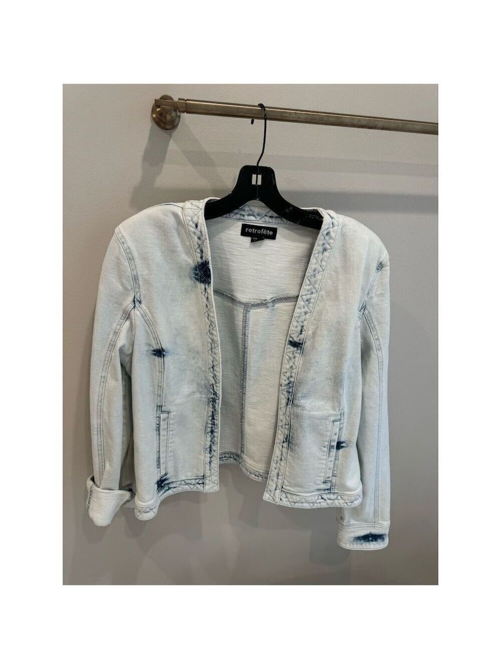 Retrofête Women's Denim Jacket XL Light Blue Acid Wash - Picture 3 of 7